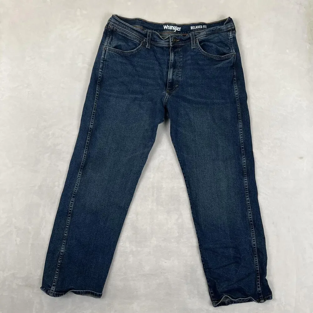Wrangler Jeans Mens 36x30 Blue Relaxed Straight Stretch Denim Medium Wash Pants